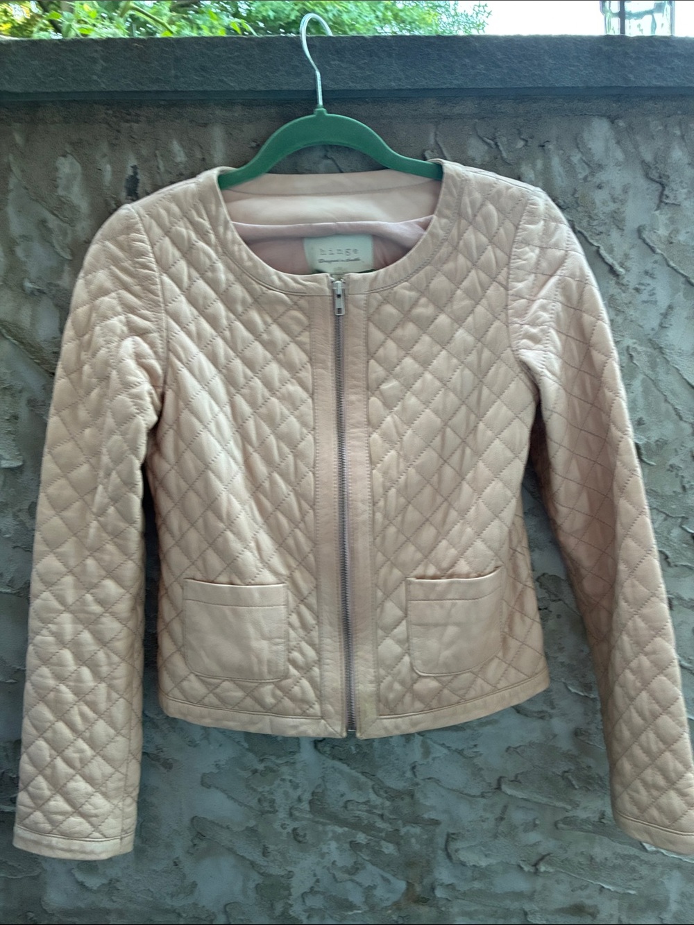 hinge Leather Seattle Pale Pink Quilted Zip-Front Bomber Jacket XS Never Worn
